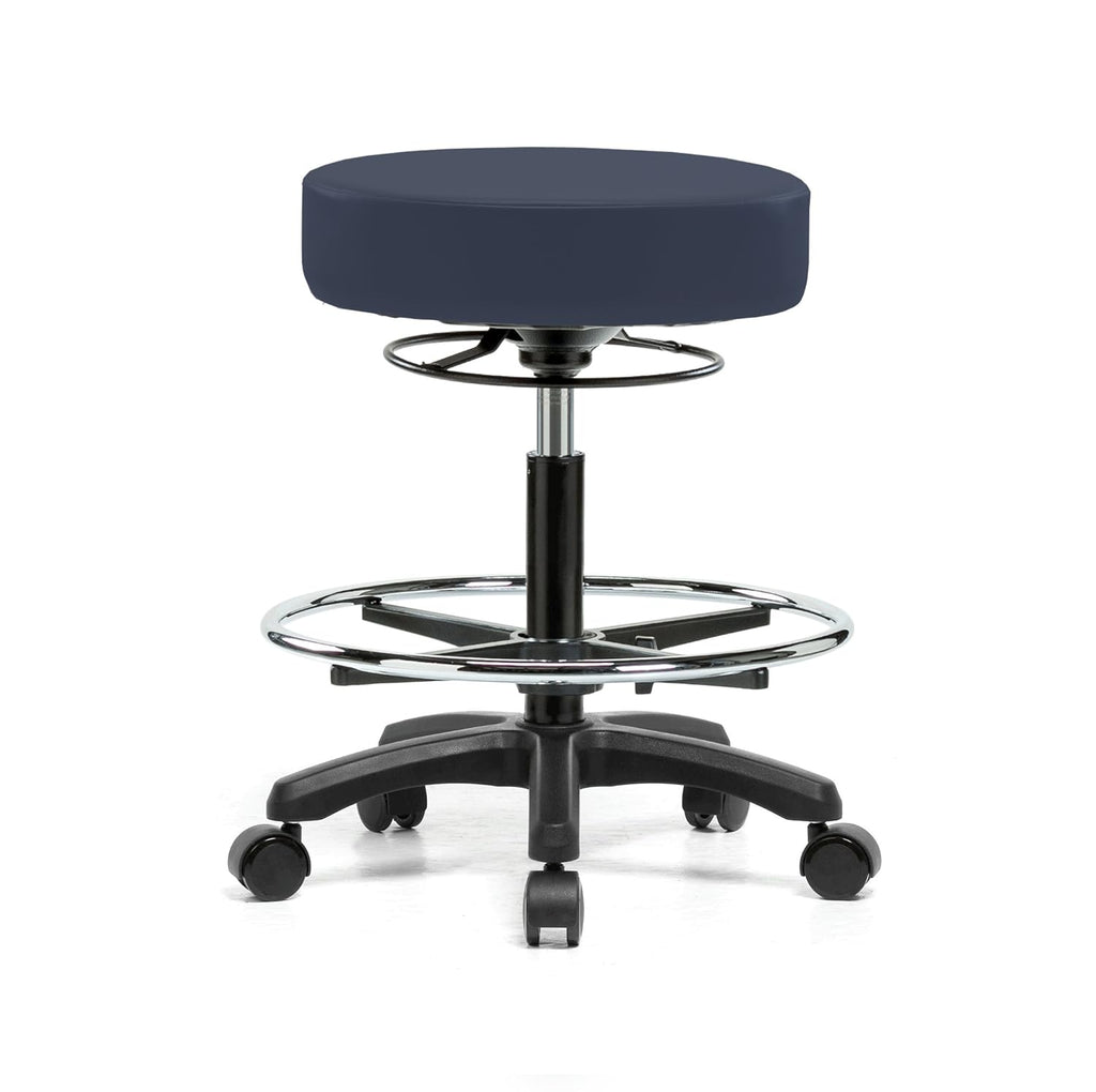 Rolling Height Adjustable Stool with Footring, Black Vinyl B2602