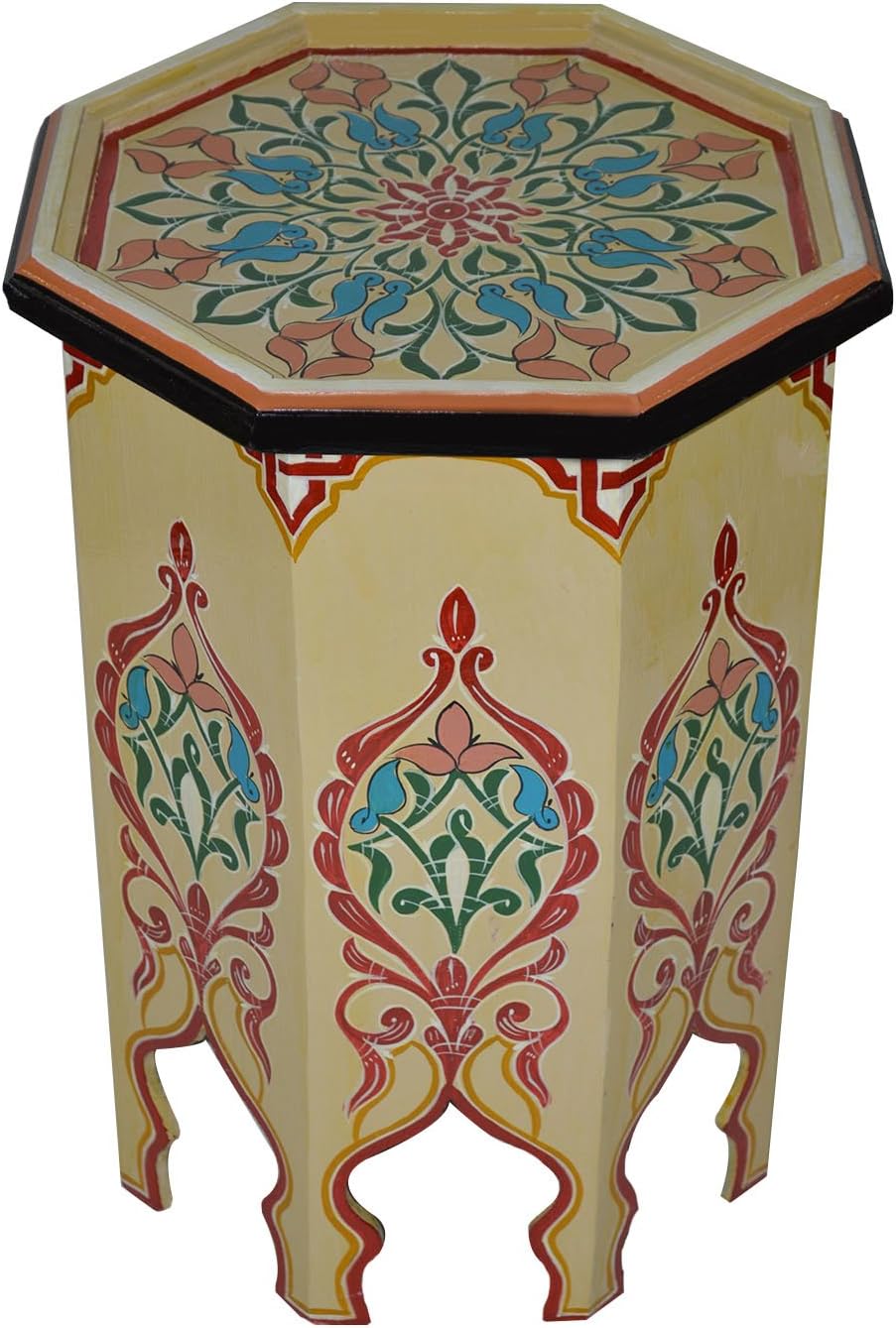 Hand Painted Beige Wood Side Table K248075