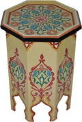 Hand Painted Beige Wood Side Table K248075
