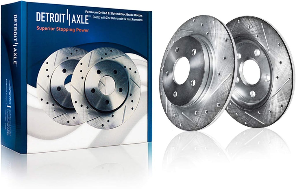 Front Rear Drilled & Slotted Brake Rotors Ceramic Pads with Hardware Q322109