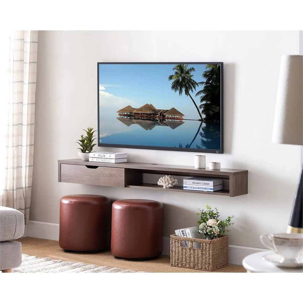 Walnut Oak Wood Floating TV Stand with Storage D963
