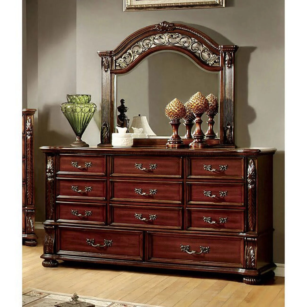 Cherry 11-Drawer Dresser and Mirror Set N52064