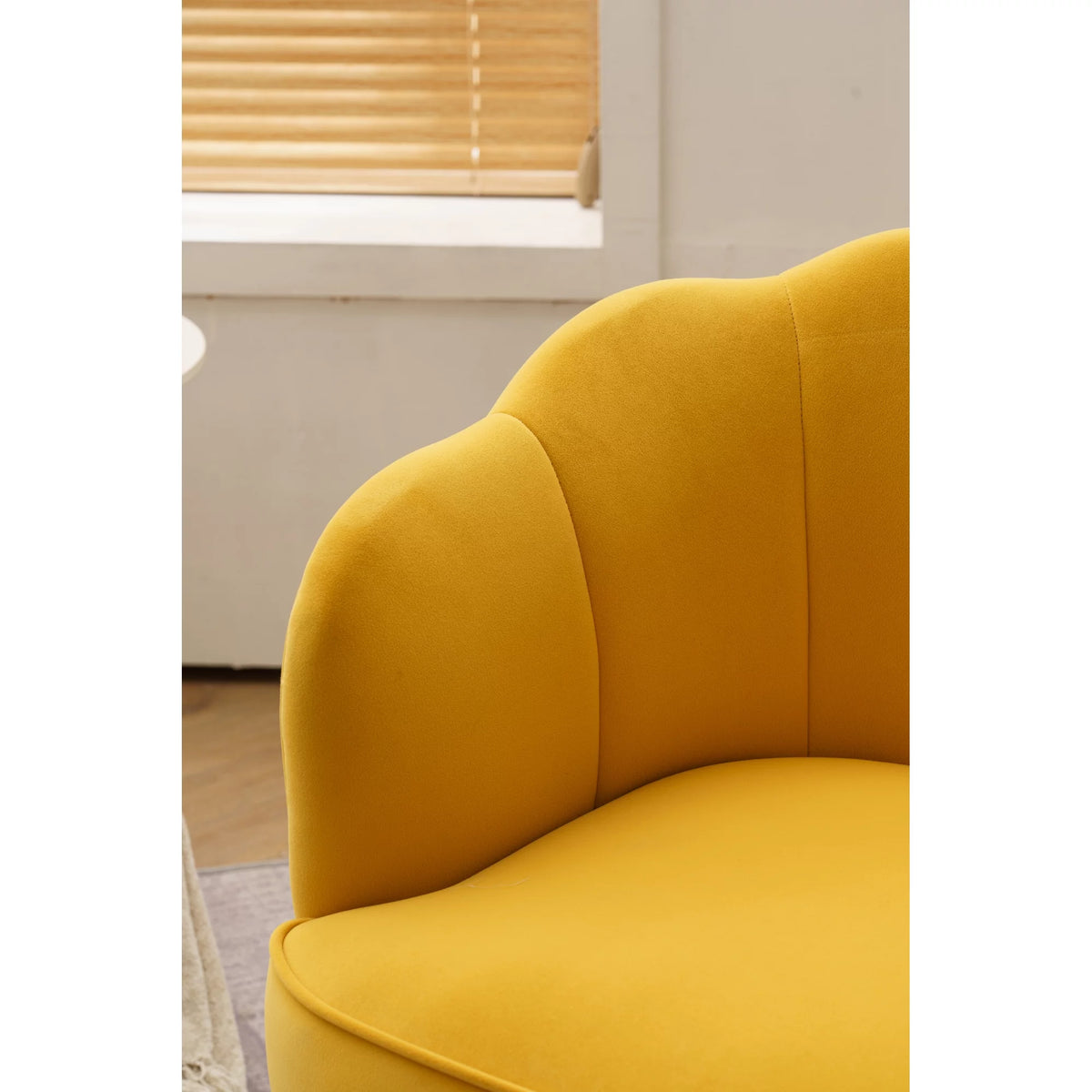 Yellow Velvet Shell Shape Armchair with Gold Legs O321063