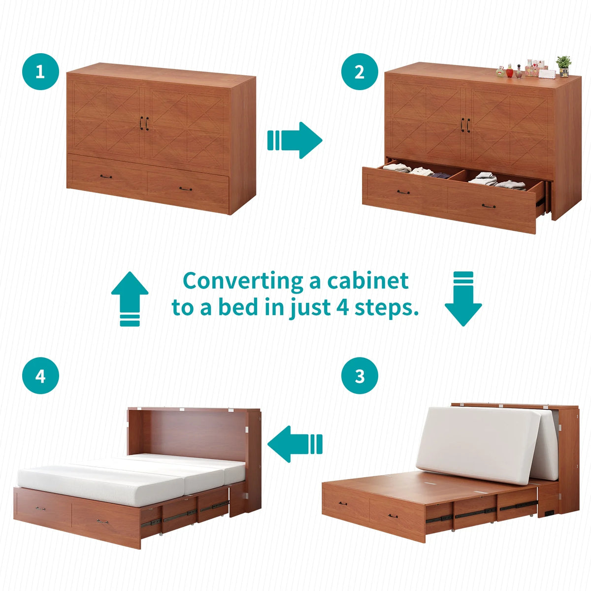 Queen Murphy Bed Cabinet with Charging Station and Memory Foam Mattress M888