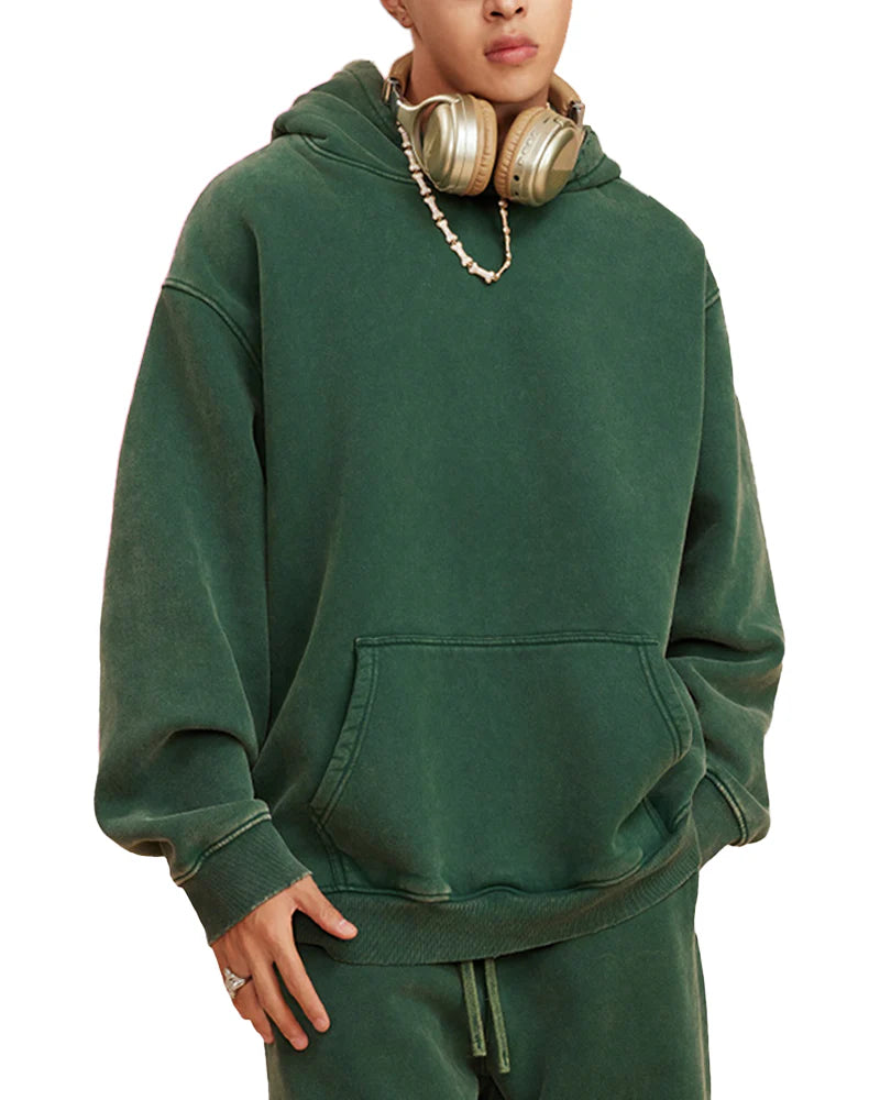 Oversized Acid Wash Hoodie Pullover V3984