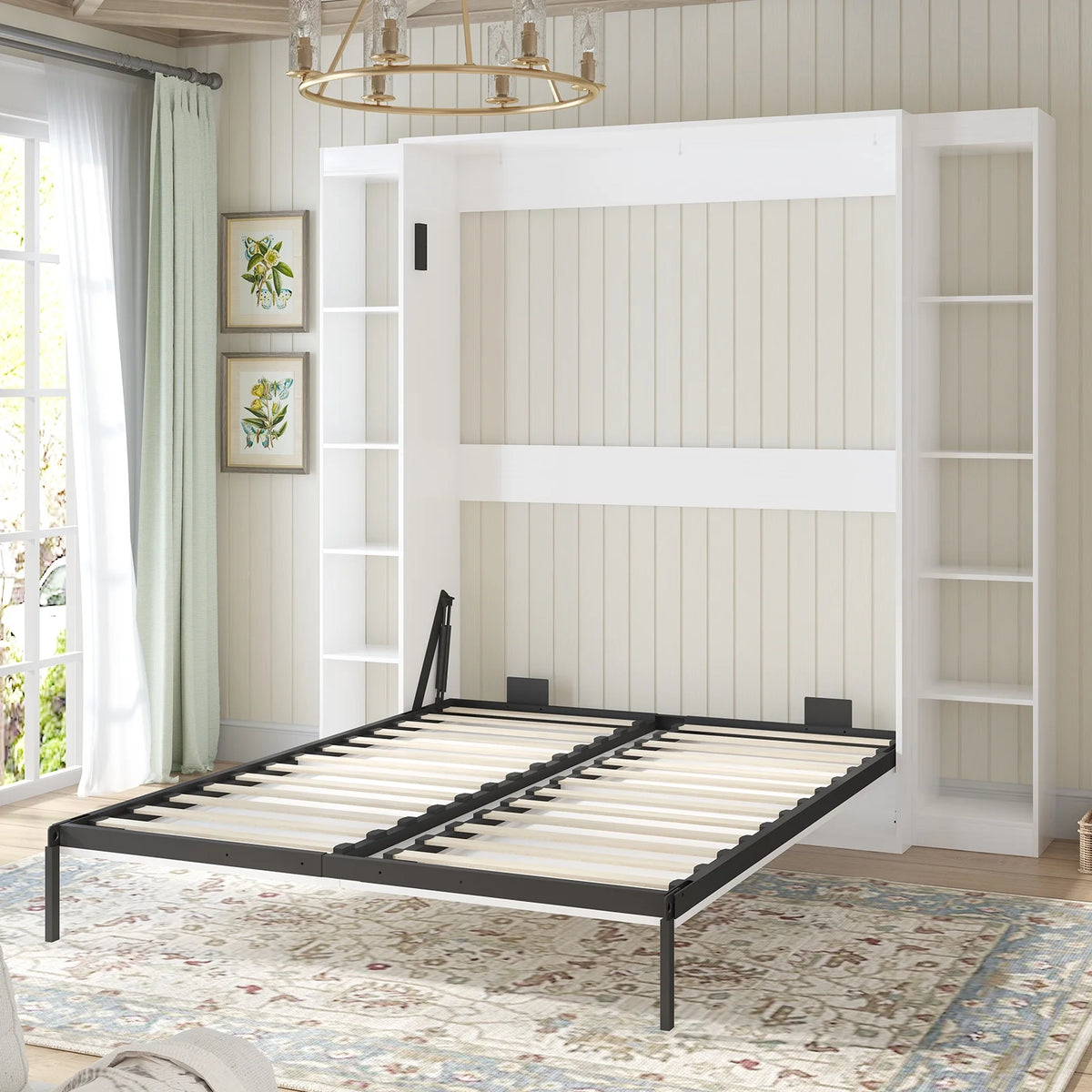 Foldable Murphy Bed with 2 Side Cabinets I52634
