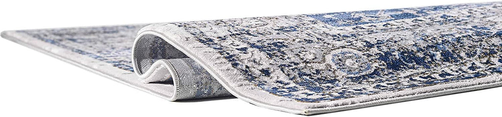Gray Navy Blue Boho Rug Y858