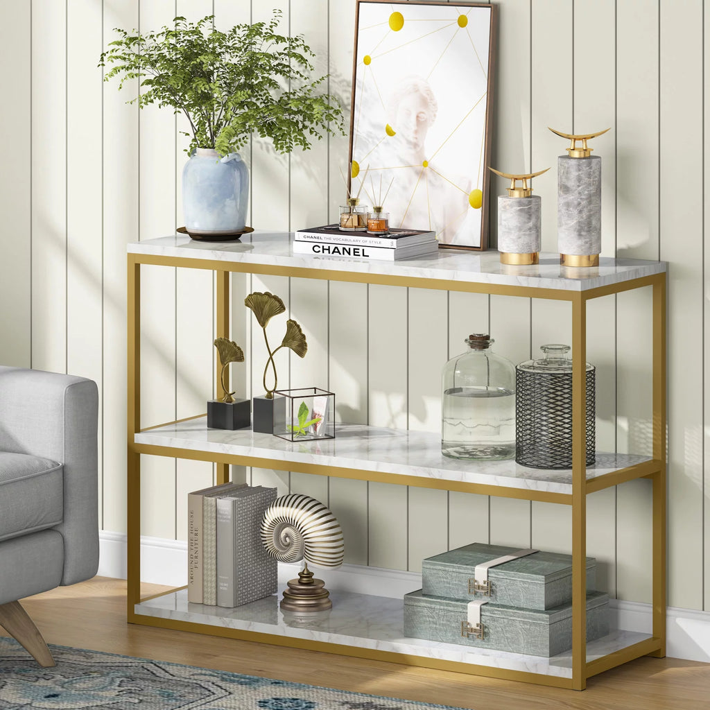 Gold Sofa Console Table with Storage Shelves F659485