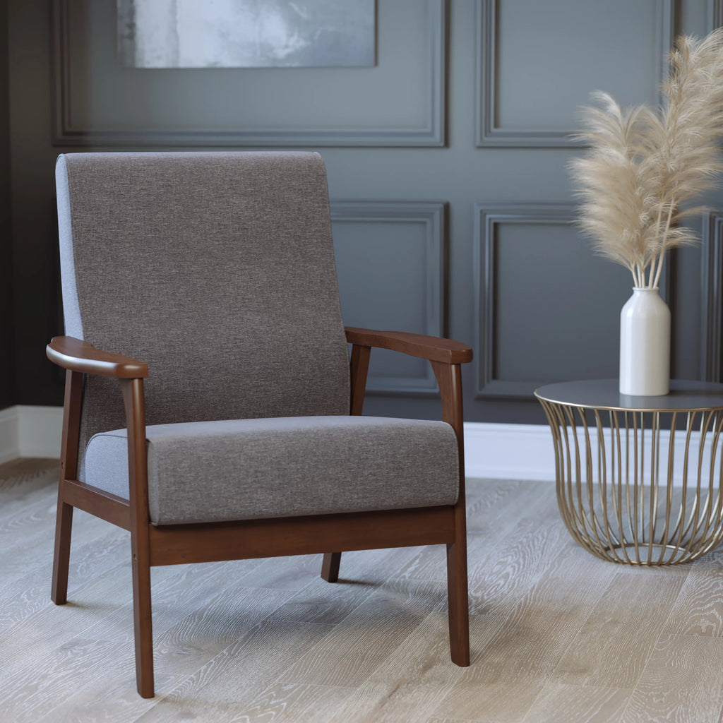 Dark Gray Faux Linen Living Room Chair P7681