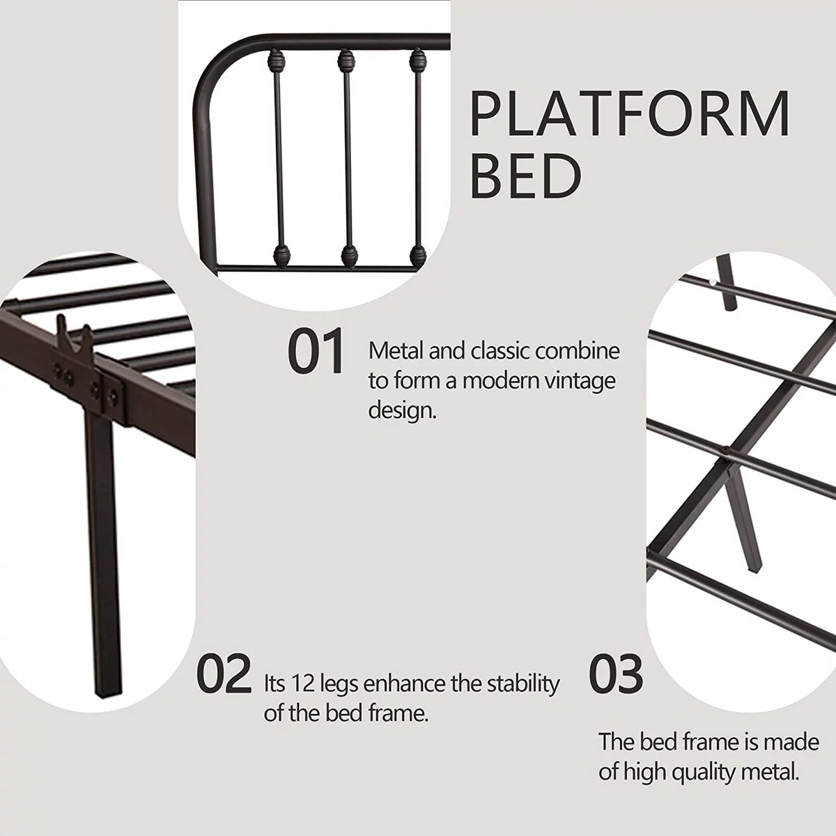 Sturdy Metal Platform Twin Bed Frame K808638