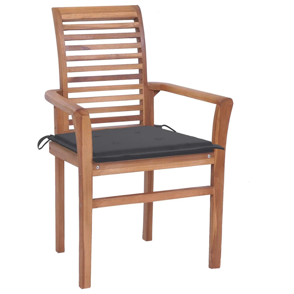6 Pcs Teak Wood Dining Chairs with Anthracite Cushions D7371