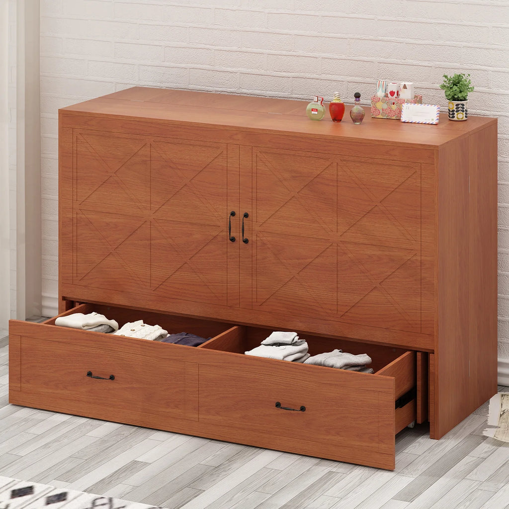Queen Murphy Bed Cabinet with Charging Station and Memory Foam Mattress M888