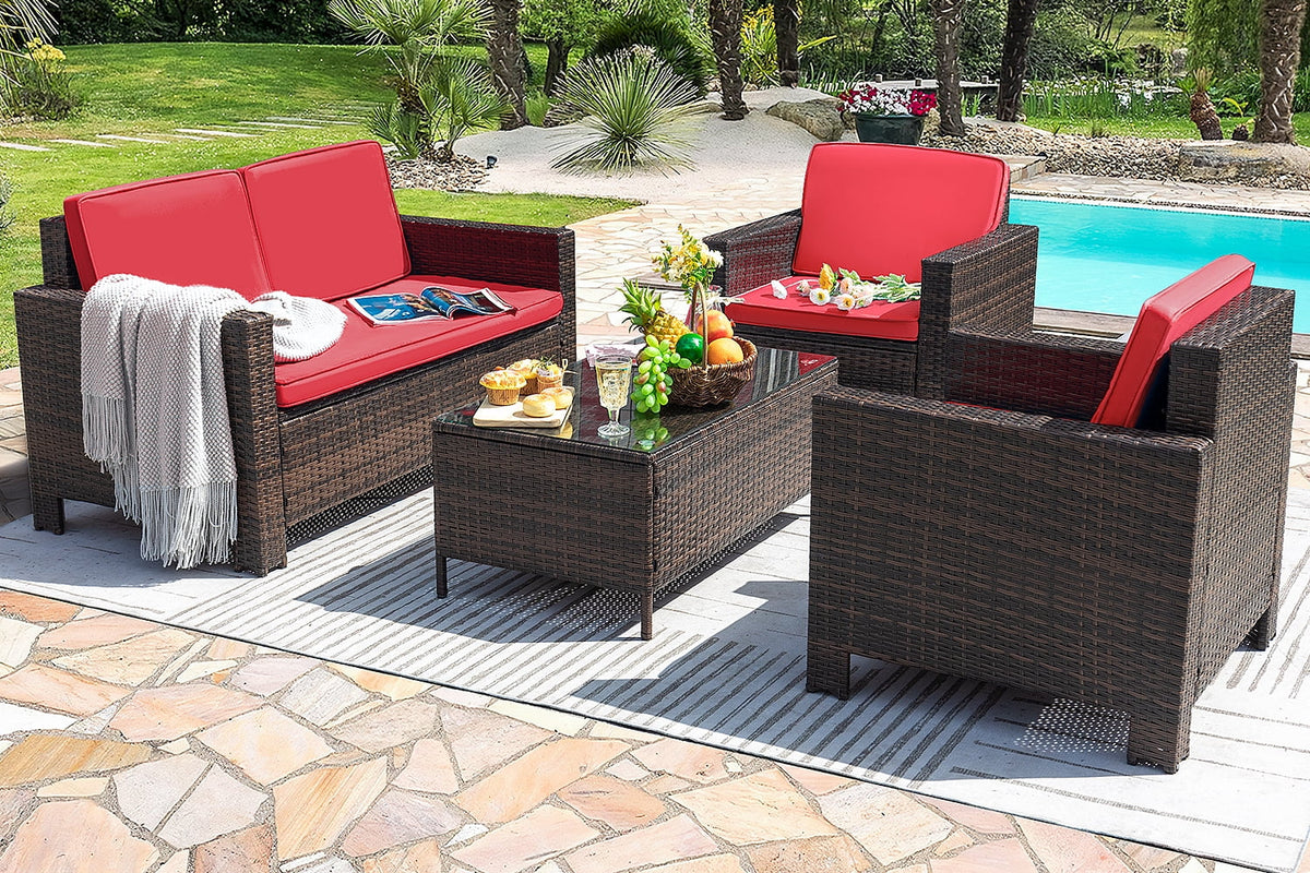 4 Pieces Rattan Wicker Patio Conversation Sofa Set L66752