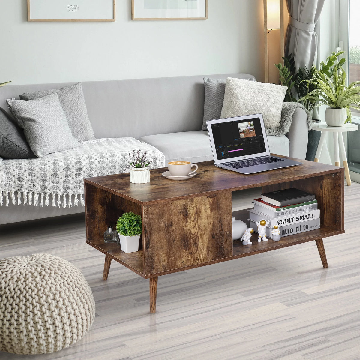 Brown Wood Frame Coffee Table with Storage Shelf Y50033