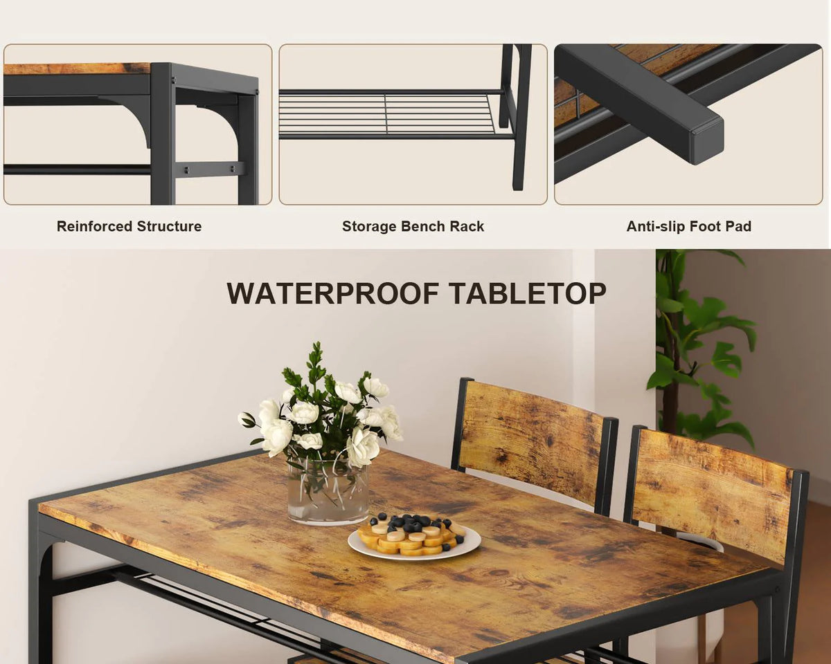 4 Piece Dining Table with 2 Chairs and Bench A99937