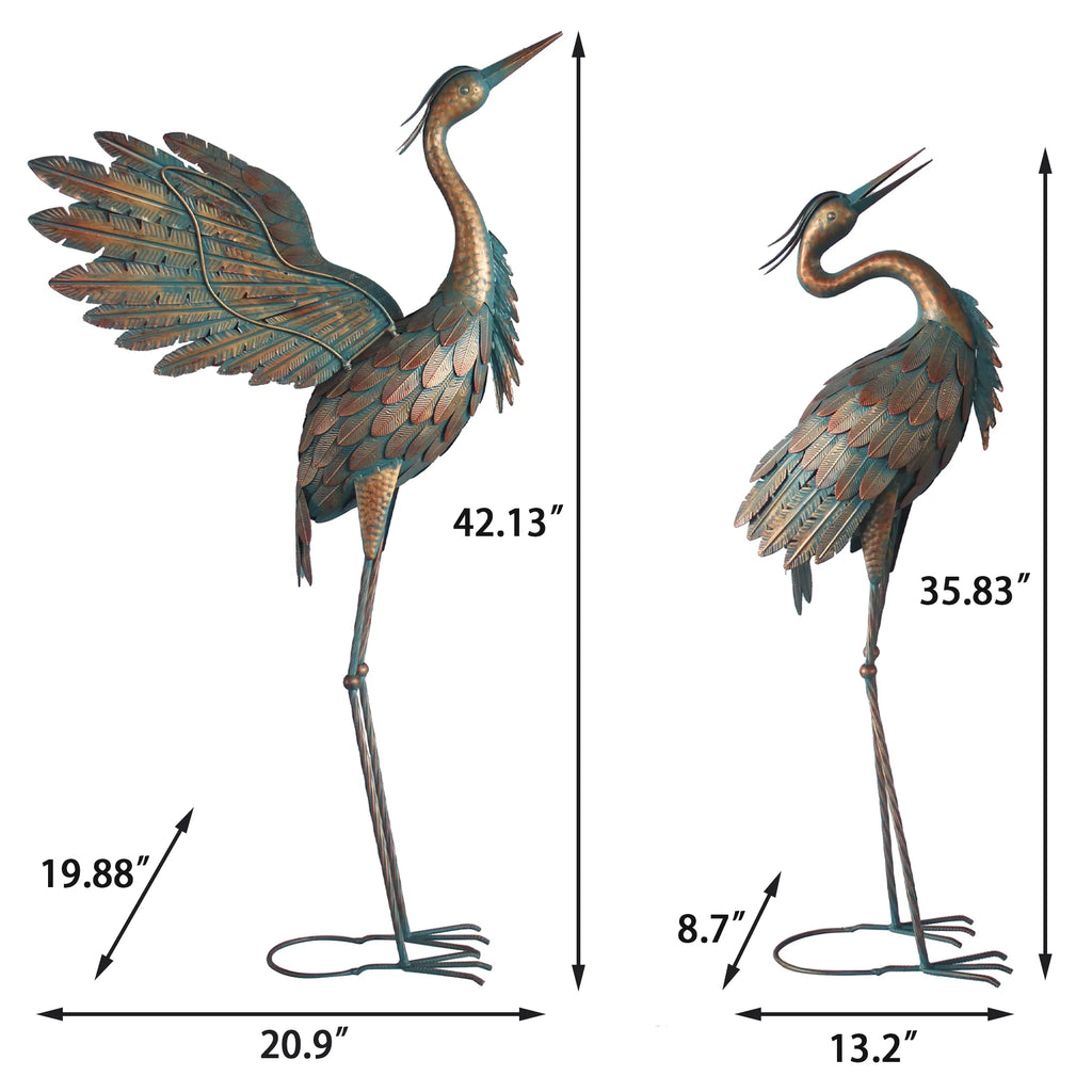 Metal Heron Garden Statues Set of 2 I62950