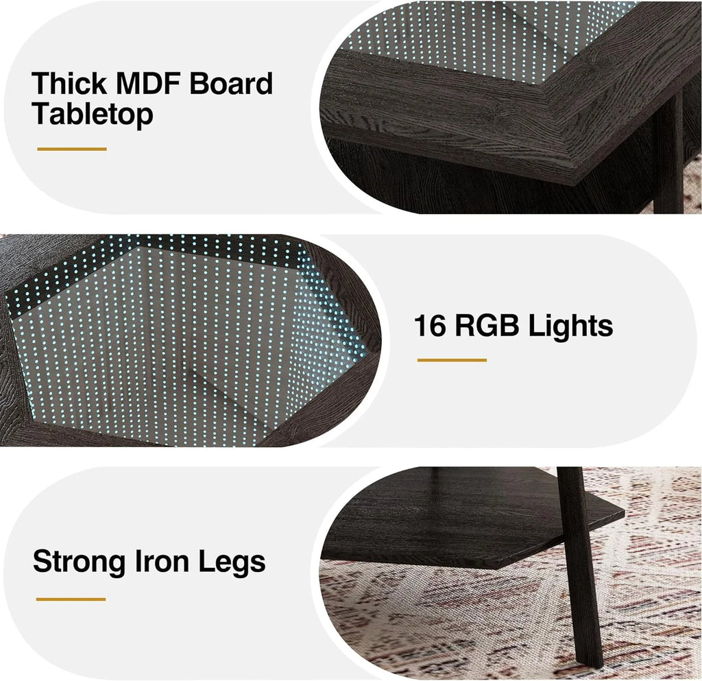 Coffee Table with LED Light and Glass Top D5158