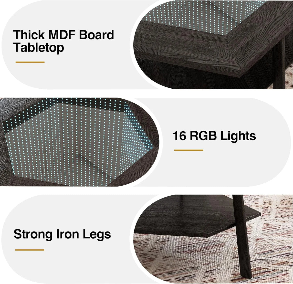 Coffee Table with LED Light and Glass Top D5158