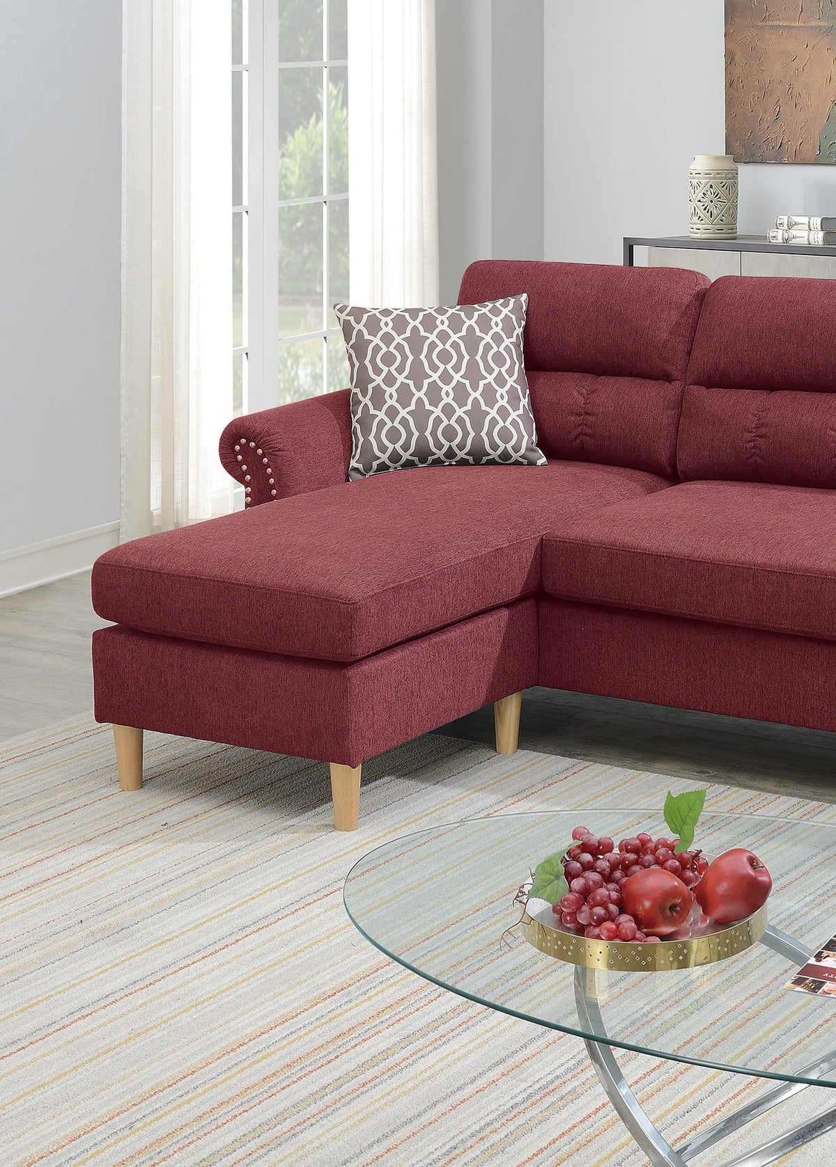 Red Polyfiber Reversible Sectional Sofa Set X9159