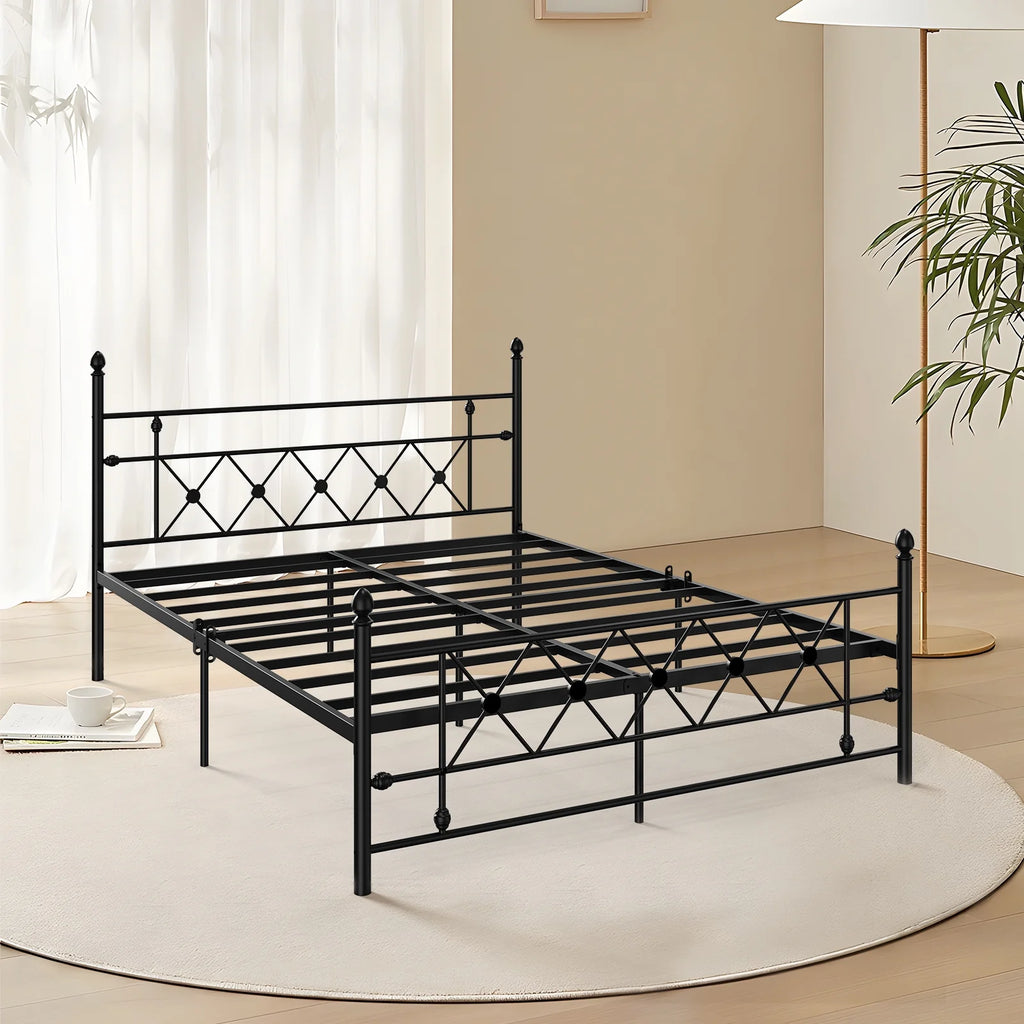 Queen Size Black Metal Platform Bed Frame with Headboard F682