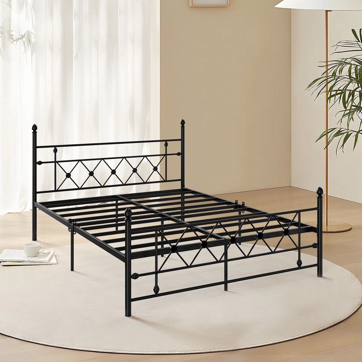 Queen Size Black Metal Platform Bed Frame with Headboard F682