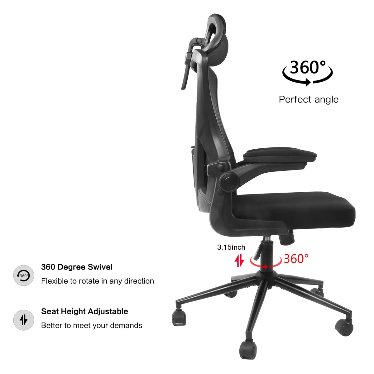 Black Ergonomic Mesh Office Chair with Adjustable Height D856
