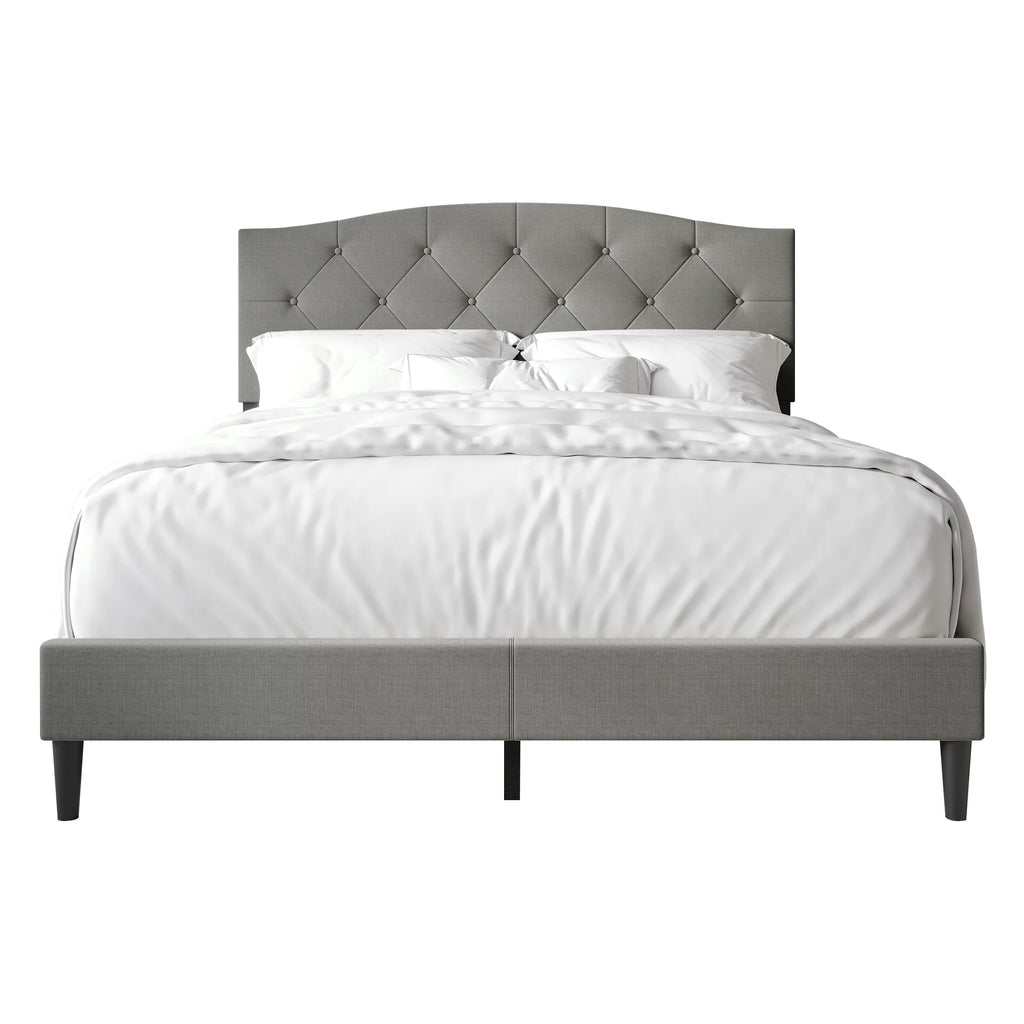 Beige Linen Upholstered Full Platform Bed I848