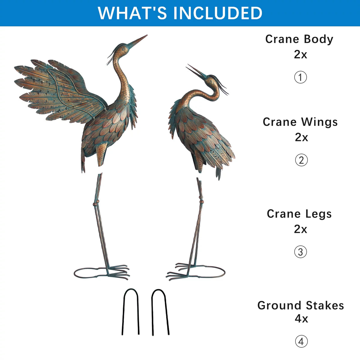Metal Heron Garden Statues Set of 2 I62950