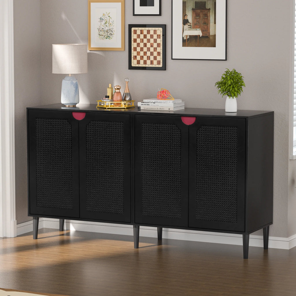 Black Rattan Storage Cabinet with 4 Doors G34717
