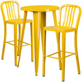 24" Round Yellow Metal Indoor-Outdoor Bar Table Set with 2 Stools E1834