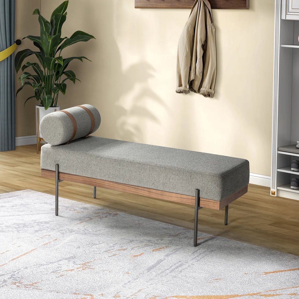 Grey Bedroom Bench with One Pillow Y903