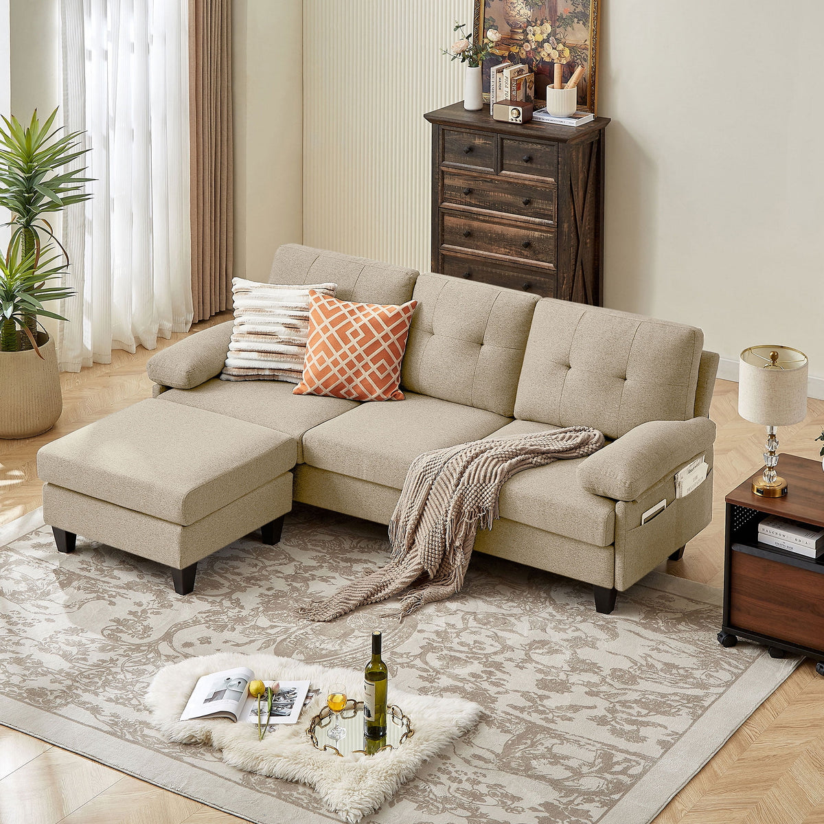 Modern Fabric L-Shaped Sectional Sofa with Chaise T845597