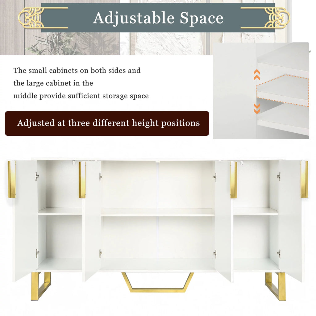 White 4 Door Buffet Sideboard with Metal Legs O54925
