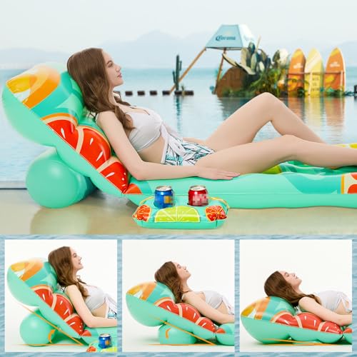 Inflatable Pool Float Lounger with Adjustable Backrest Cup Holders I414745
