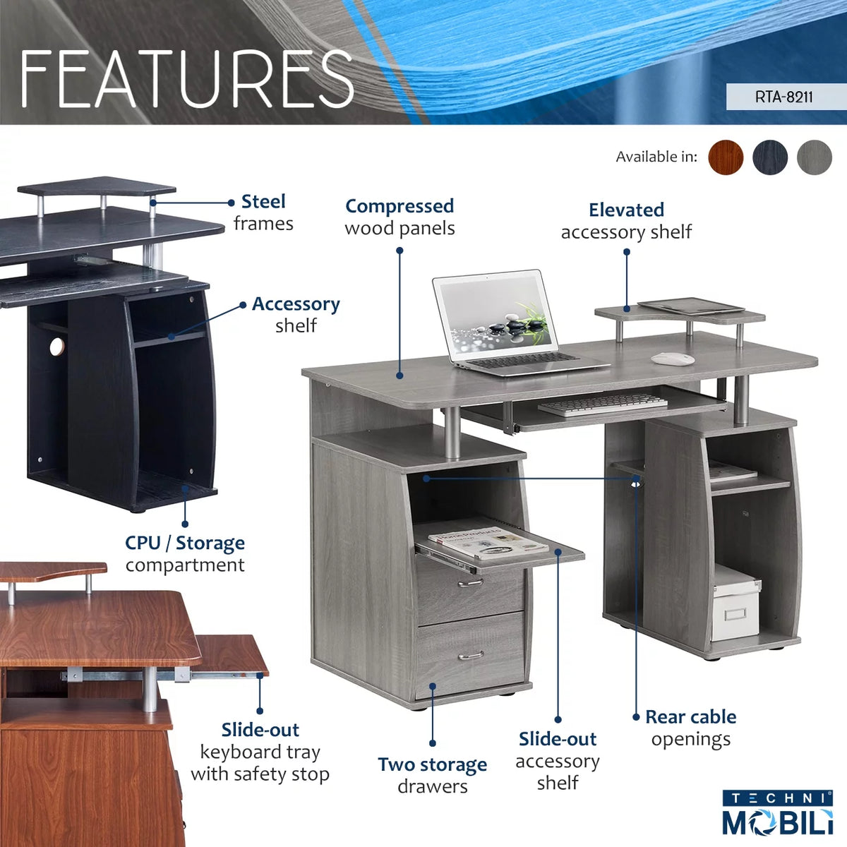 Grey Computer Workstation Desk with Storage N51314