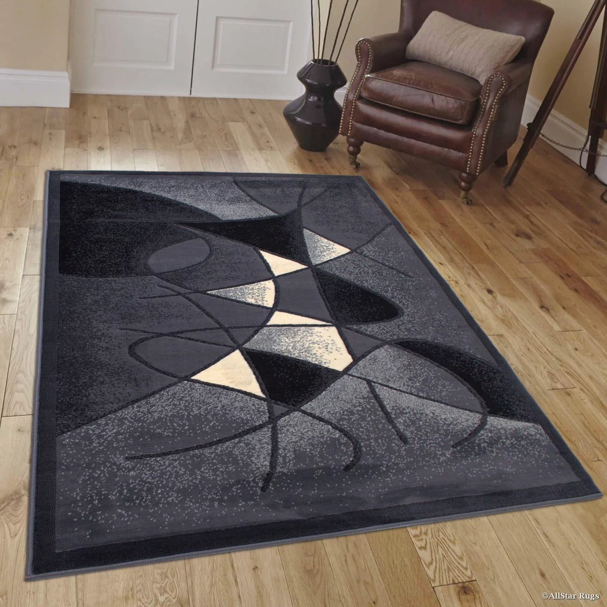 Gray Distressed Modern Swirl Rug 8' x 10' J57218