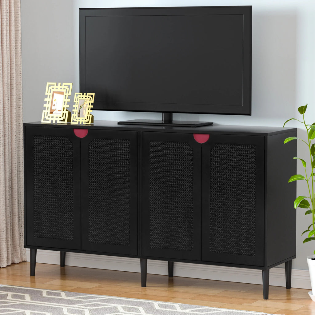 Black Rattan Storage Cabinet with 4 Doors G34717