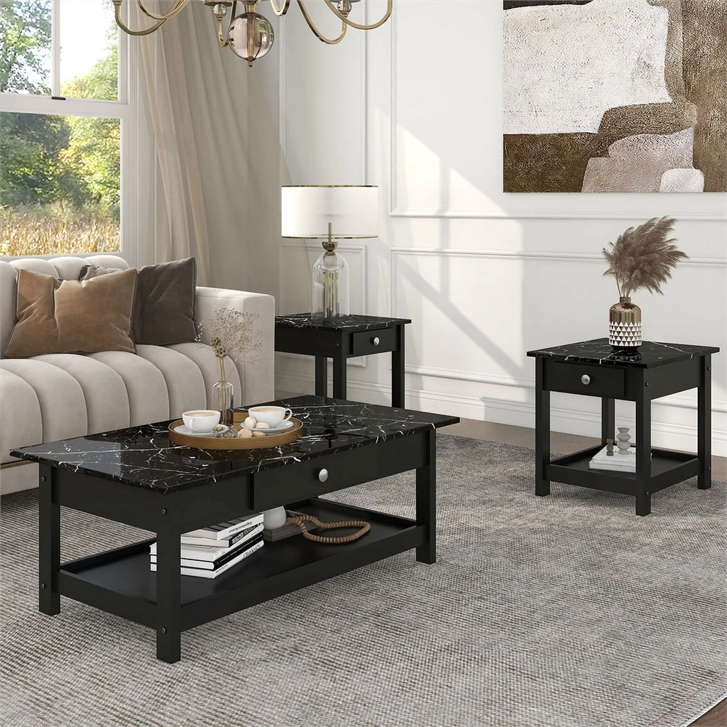 Black Wood 3-Piece Coffee Table Set Y141074