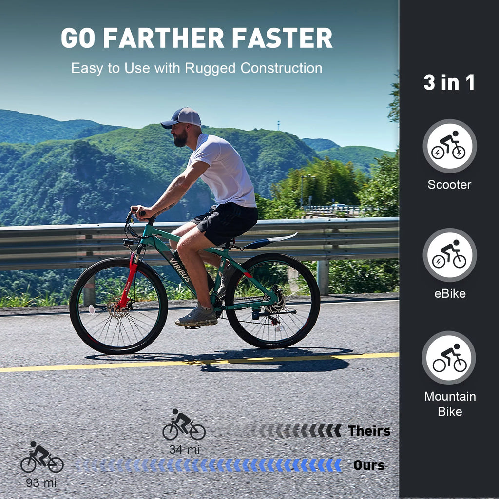 Electric Bike 26" Commuter Mountain Bike Disc Brakes 350W Motor 48V 10.4Ah Lithium Q53540