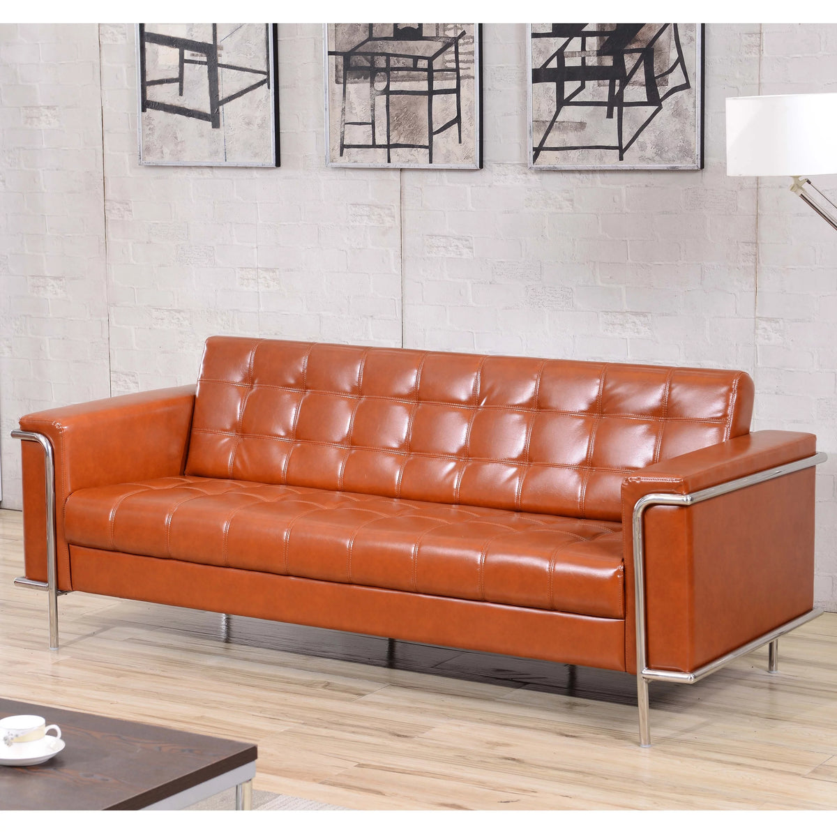 Grey Faux Leather Sofa G174