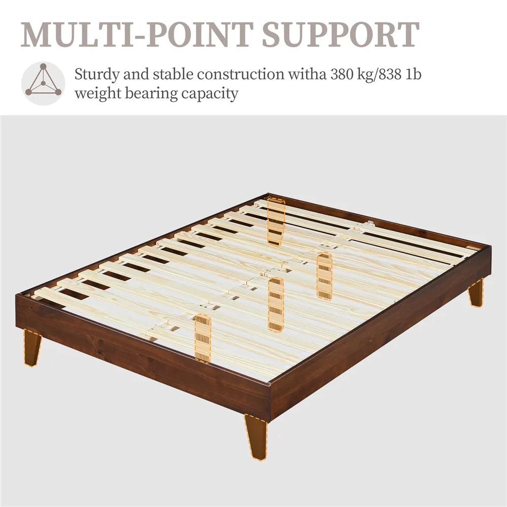 Queen Smoked Walnut Platform Bed Frame with Wood Slat Support B12894