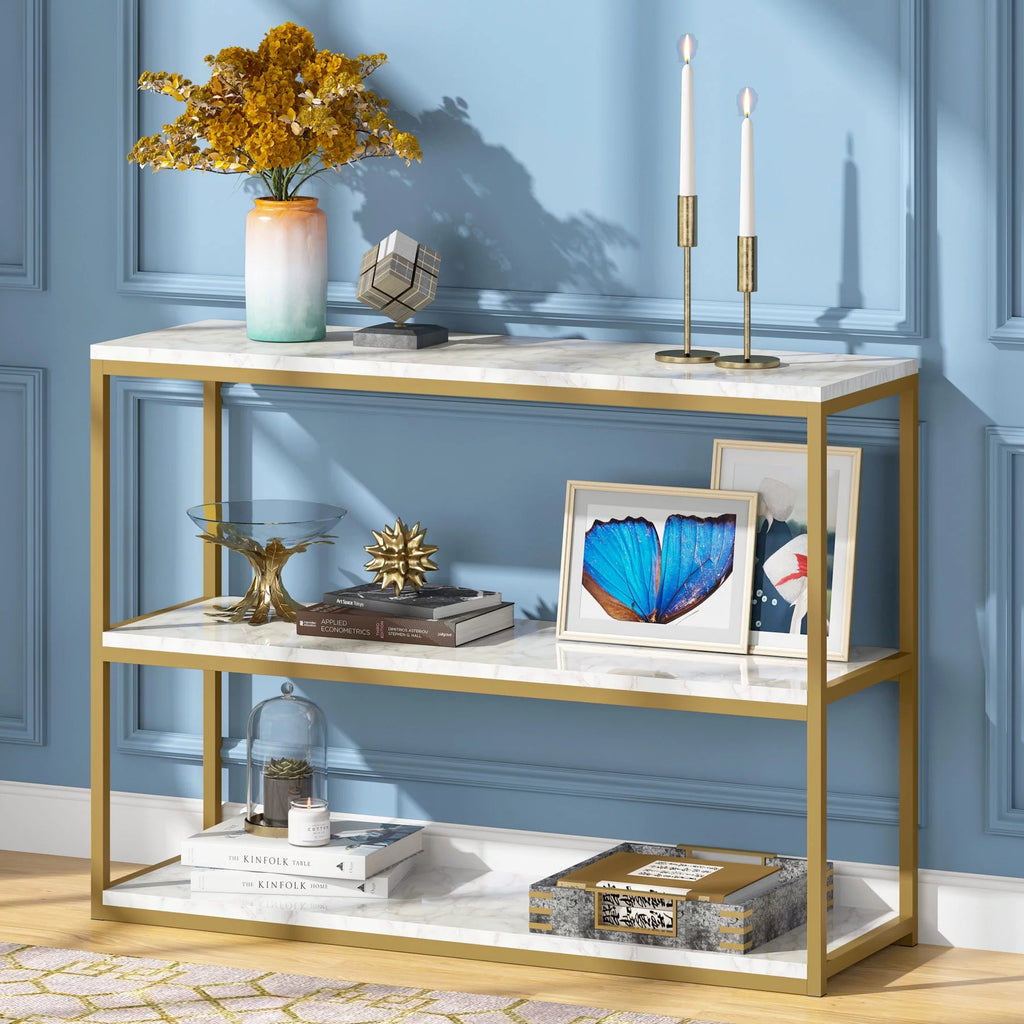 Gold Sofa Console Table with Storage Shelves F659485