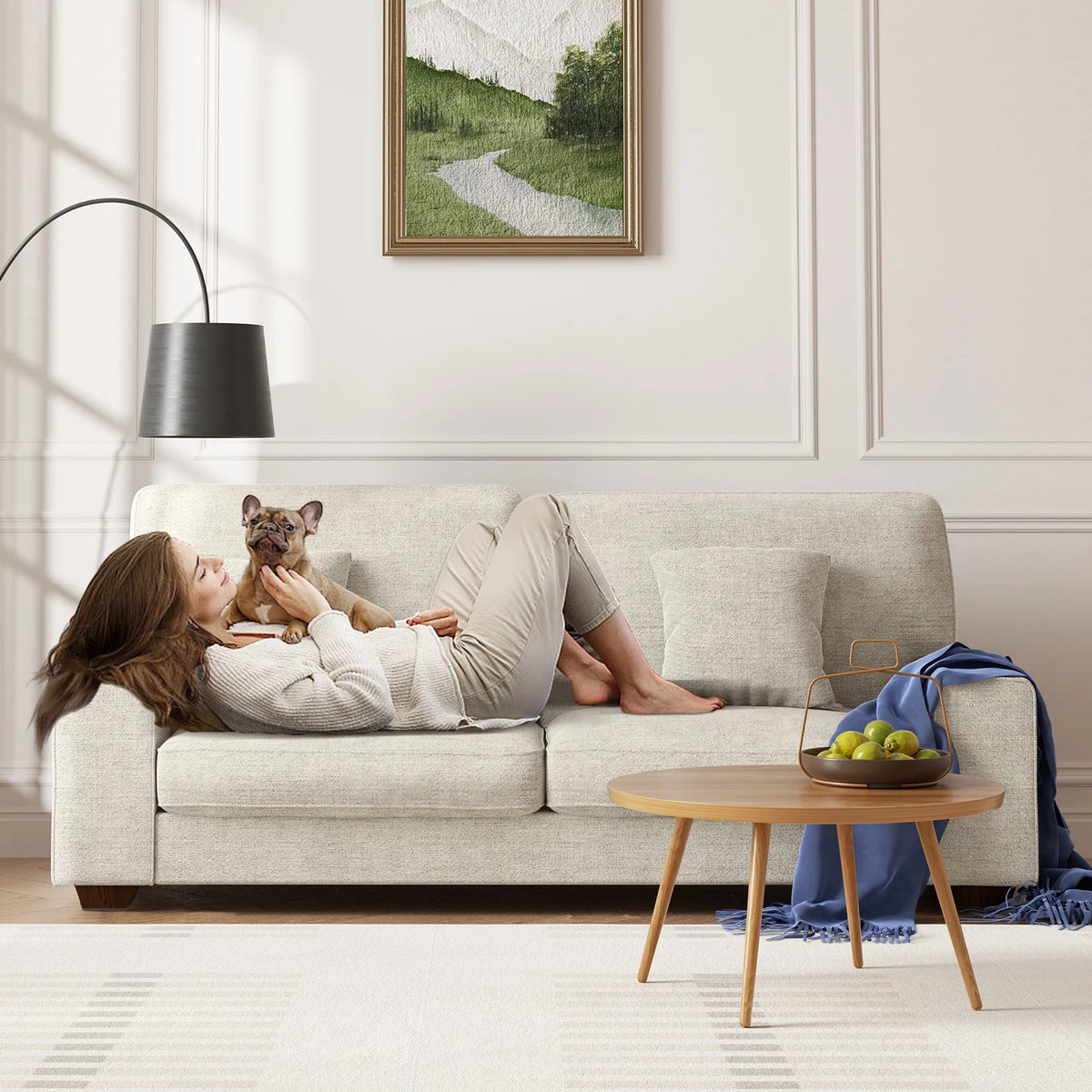71.25" Beige Loveseat Sofa with Removable Cushion and Cover P388330