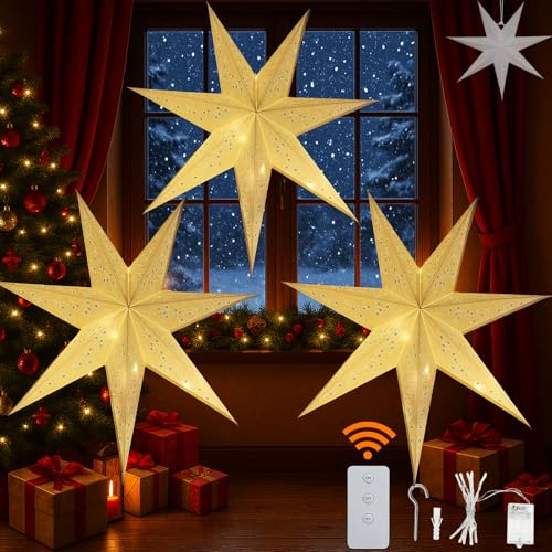 23" 7-Point Paper Star Lantern with LED Lights and Remote A409