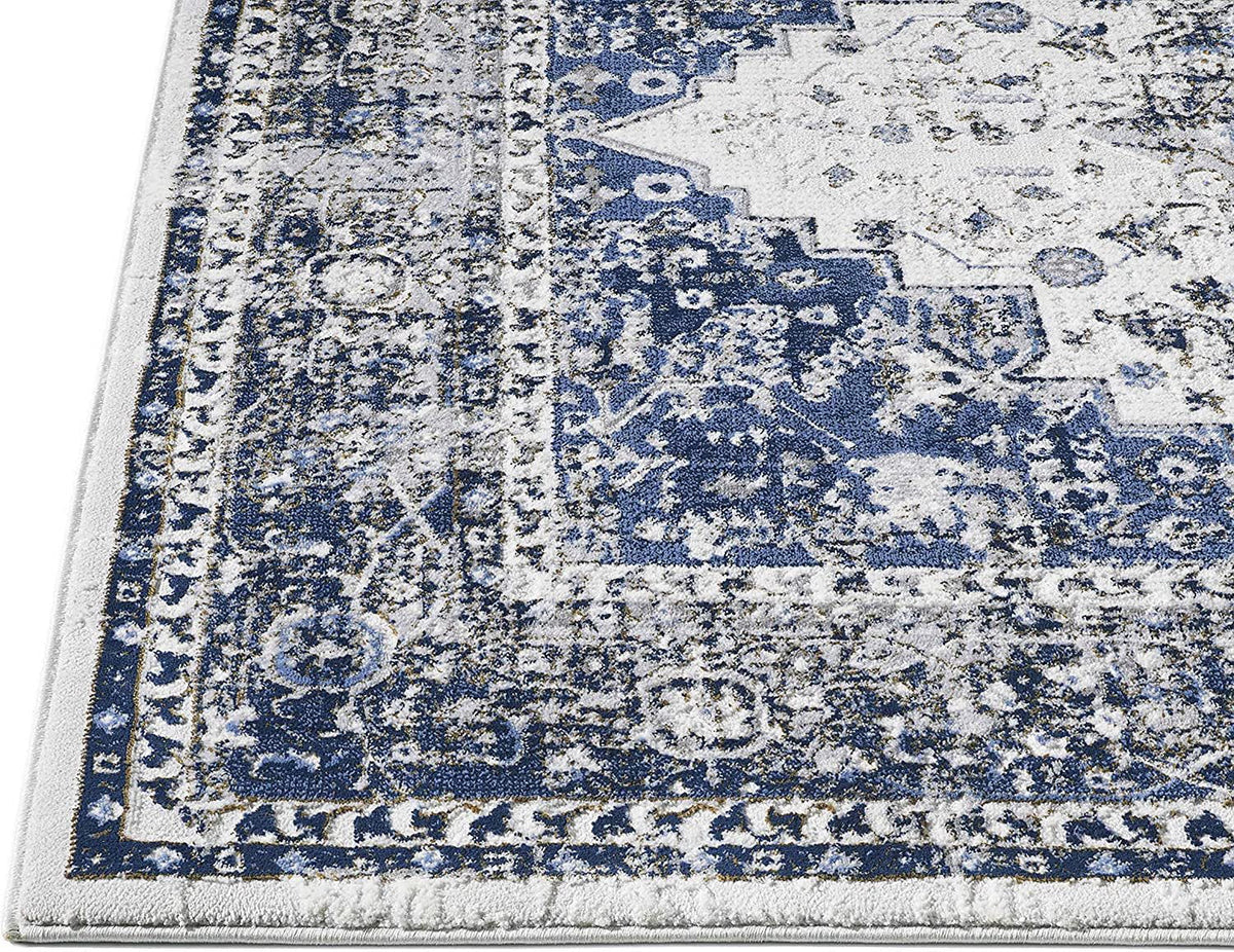 Gray Navy Blue Boho Rug Y858