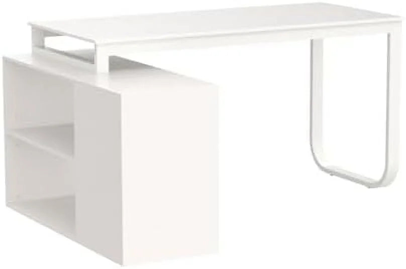 White 55 Inch L-Shaped Corner Desk with 2 Drawers J624