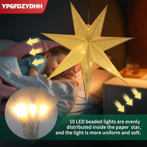 23" 7-Point Paper Star Lantern with LED Lights and Remote A409