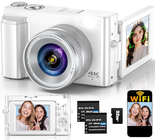 4K 64MP Compact Digital Camera with 32GB Card, 2 Batteries, Black K6762