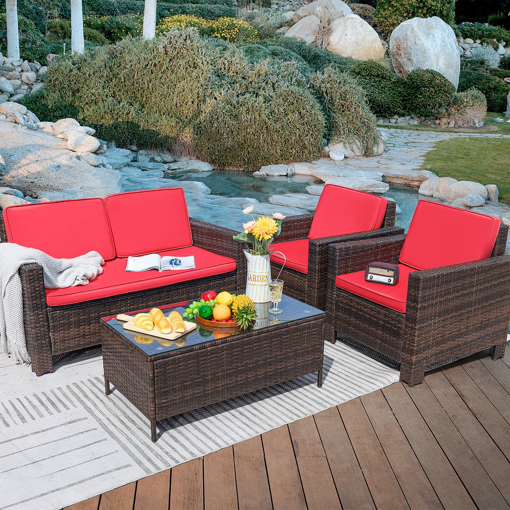 4 Pieces Rattan Wicker Patio Conversation Sofa Set L66752