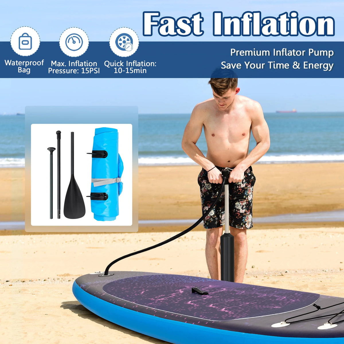 10.5 ft Inflatable Stand-Up Paddle Board Non-Slip Deck N98184